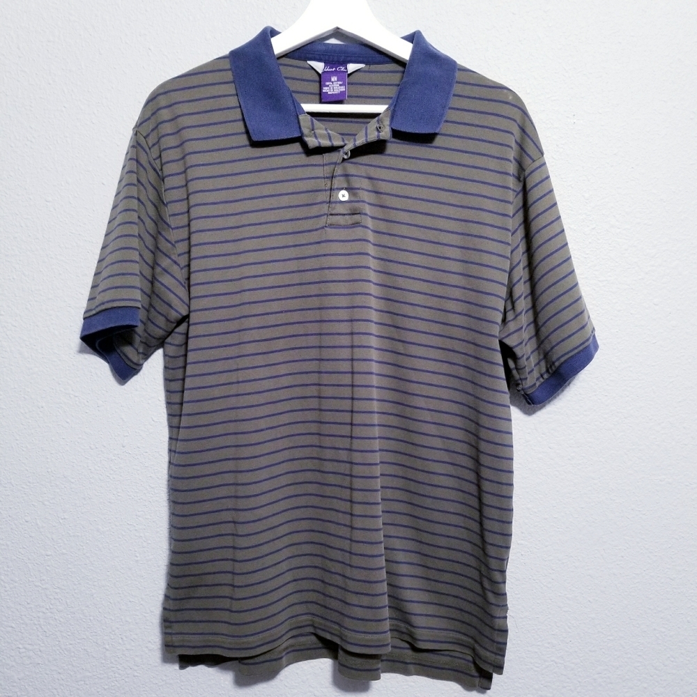 Vintage retro HUNT CLUB polo style stripe shirt MEDIUM
